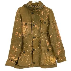 Upcycled Utility Jacket Mens Size Large J Crew Field Mechanic Jacket Army Tan